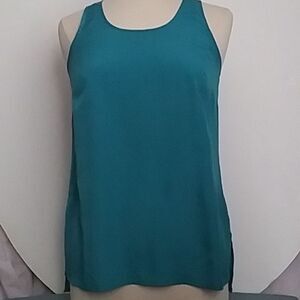 Allen B Tank Top Sleeveless Blouse Silky Twisted Keyhole Racer Back Teal